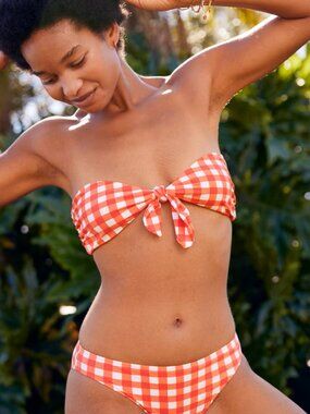 Aerie Gingham Plaid Bikini Bandeau Bottom Red Orange White Size X-small/Small